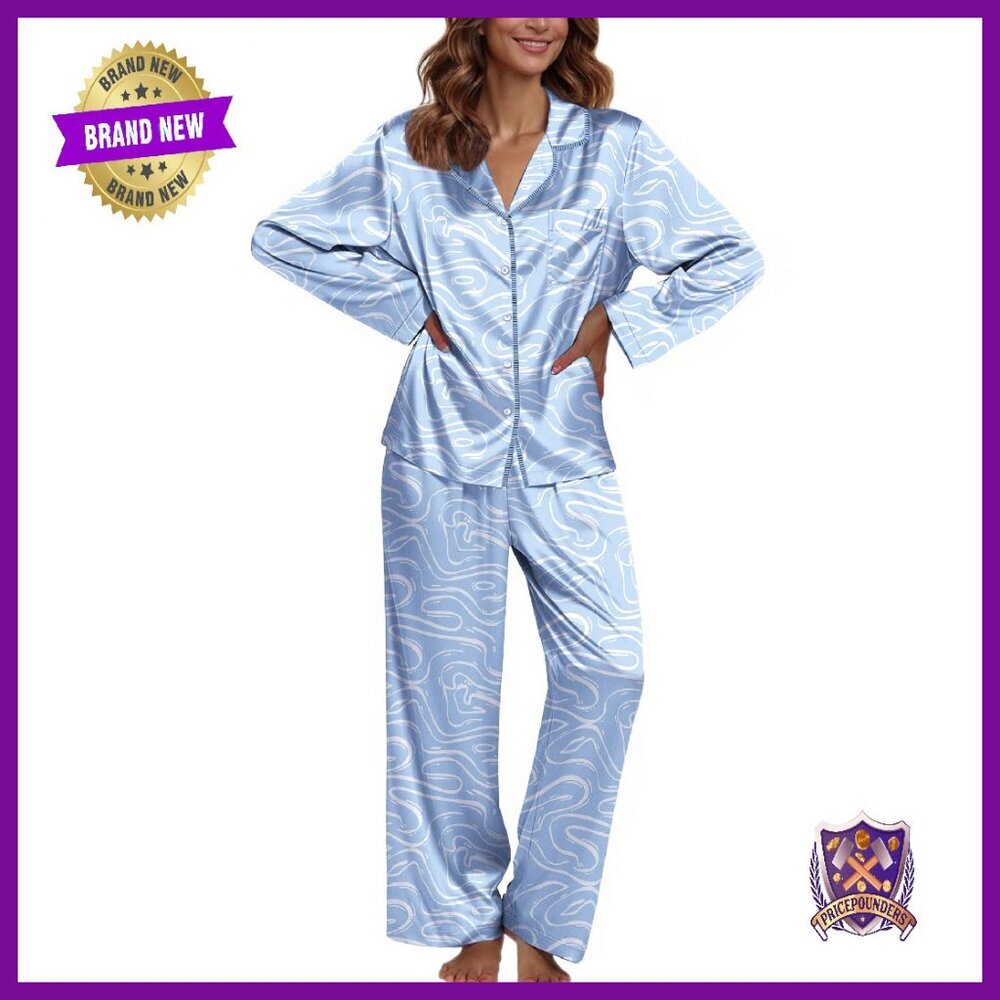 Silk Satin Pajama Set Long Sleeve Button Down Lounge Wear Women's Sleepwear